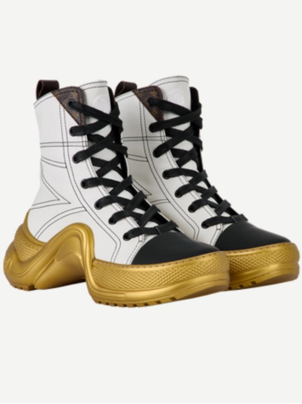 Louis Vuitton White, Black & Gold Archlight High-Top Boots - Picture 3 of 6